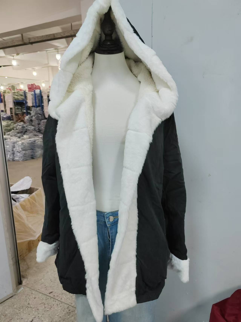 Ropa de mujer Tops con cuello de felpa y bolsillos Chaqueta de mujer_voghion.com