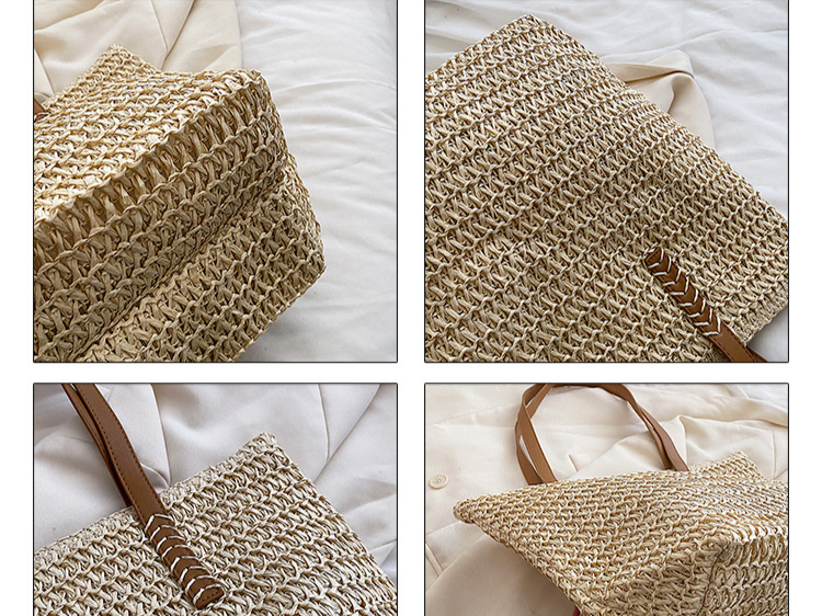 Bolso de paja de gran capacidad para mujer, nuevo estilo, bolso de hombro para ir al trabajo, bolso de mano tejido para playa y mar._voghion.com
