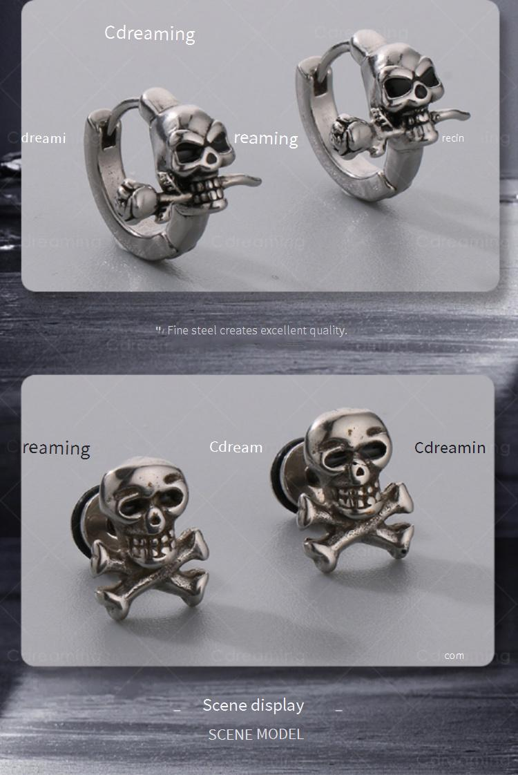 Orecchini a forma di teschio Cdreaming da uomo - Gioielli vintage in argento stile pirata gotico punk accessori streetwear all'avanguardiaKE113959WGLN_voghion.com