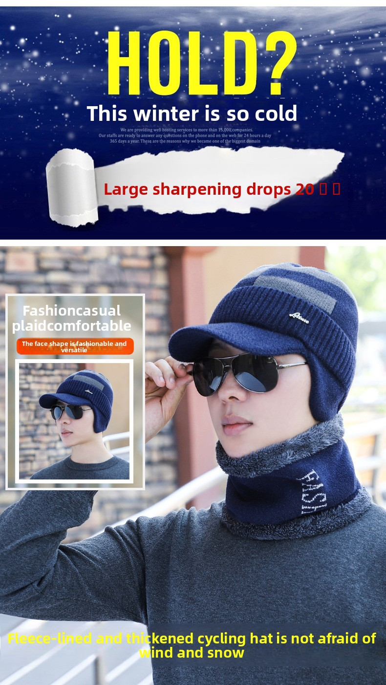 Set di cappello invernale da uomo con paraorecchie e scaldacollo - Berretto in maglia spessa con fodera in pile per ciclismo e pesca_voghion.com