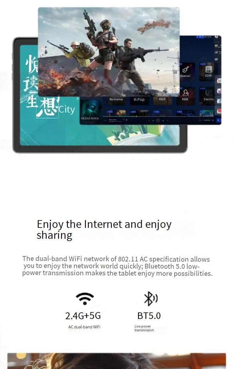 10.1" Octa-Core 4G/5G WiFi Android Tablet - 6GB RAM 128GB Storage, Dual Camera, Bluetooth, HD Display For Online Learning & Gaming (Blue/Gray)_voghion.com