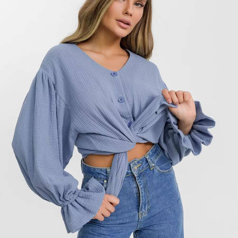 Oversized V-Neck Blouse For Women, Plus Size & Relaxed Fit Button-Down Shirt, Breathable Stretch Fabric For Work & Casual Wear In Soft_voghion.com