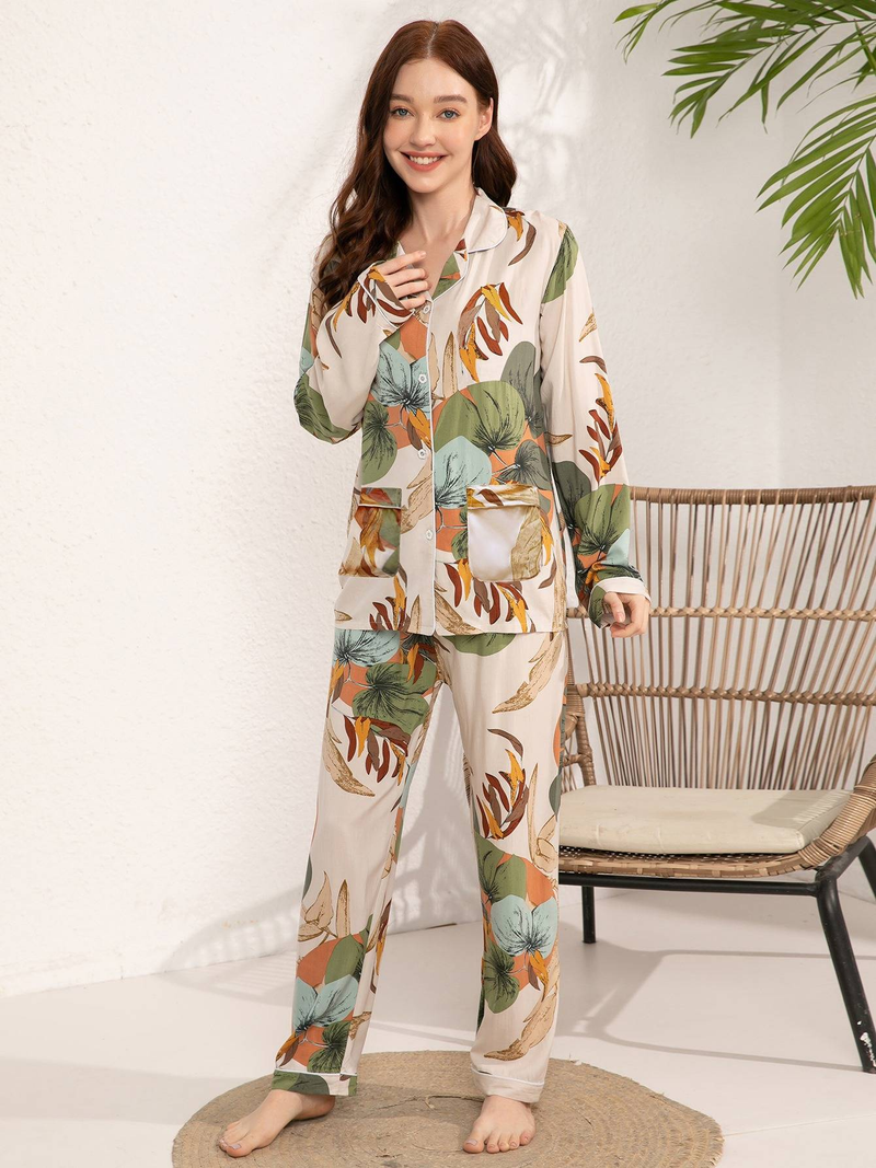 Autumn New 100% Adhesive Long Sleeved Pants Women's Sleepwear Set 3XL Plus Size Long Sleepwear Women's Home Sleepwear_voghion.com
