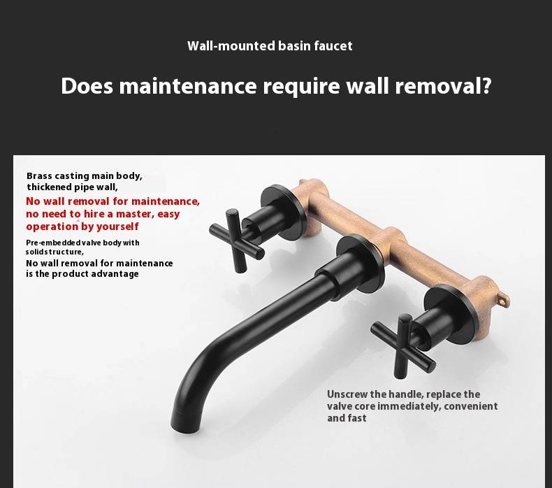 Wall-Mounted Basin Mixer Tap – Dual Handle 3-Hole Deck Mounted Bathroom Faucet (Brass Body, Ceramic Cartridge, 10MPa Pressure Spiral Handle Design)_voghion.com