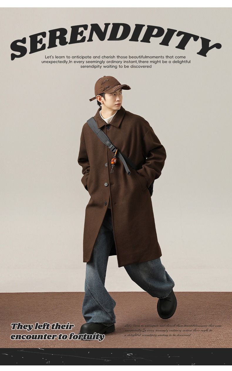 Cappotto reversibile da uomo in misto lana – Trench lungo ispirato al modello Inspired con revers a lancia (nero/caffè) Drappeggio per tutte le stagioni per i minimalisti dello streetwear_voghion.com