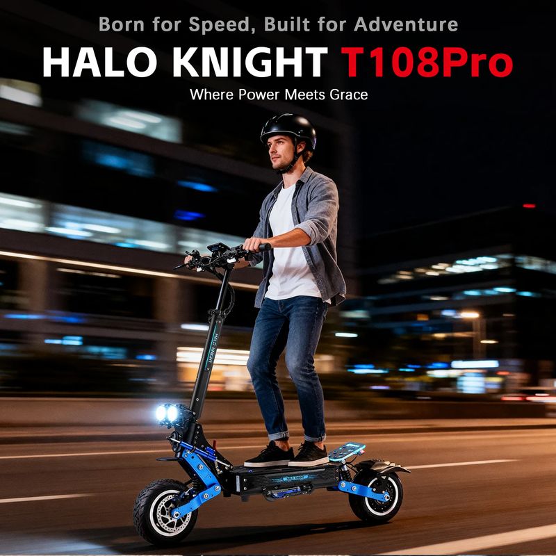Patinete eléctrico Halo Knight T108 Pro de 11 pulgadas, todoterreno, 2 motores de 3000 W, batería de 60 V y 38,4 Ah_voghion.com