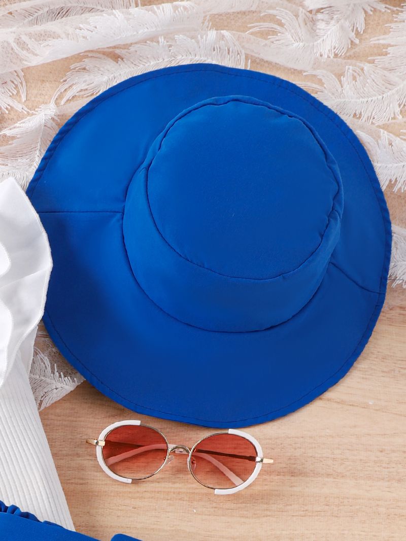 New Summer Girls' Set, Small Medium Children's Diagonal Shoulder Suspender with Flying Sleeves Top+Shorts and Hat Three_voghion.com