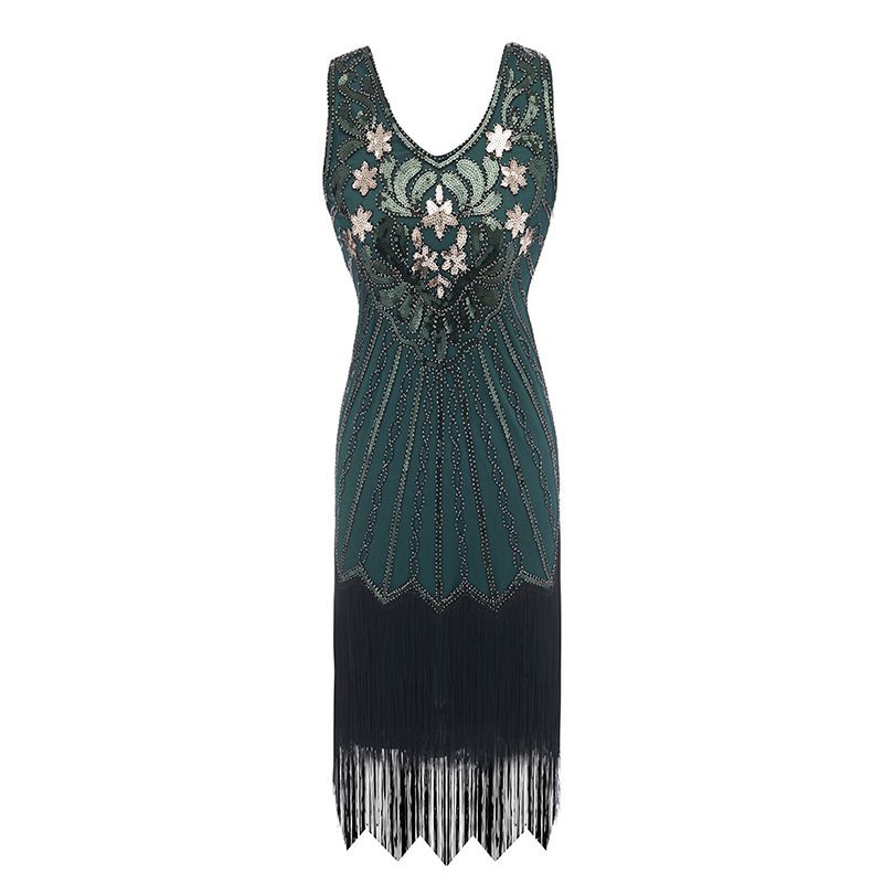 Abito da sera con nappe e paillettes anni '20SV, abito da sera Gatsby, costume da spettacolo teatrale_voghion.com