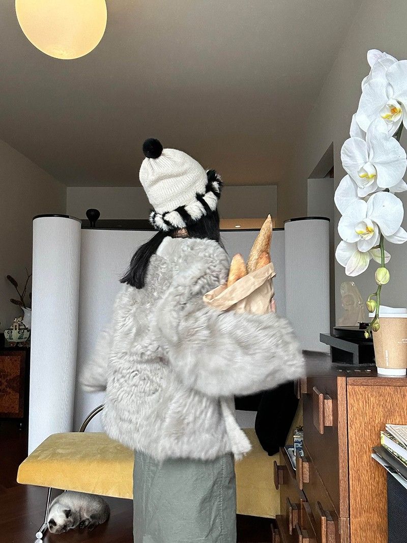 Duży pluszowy kapelusz damski, uroczy kapelusz w kształcie kuli dla dziewczynek na jesień i zimę, wyszczuplający dzianinowy kapelusz_voghion.com