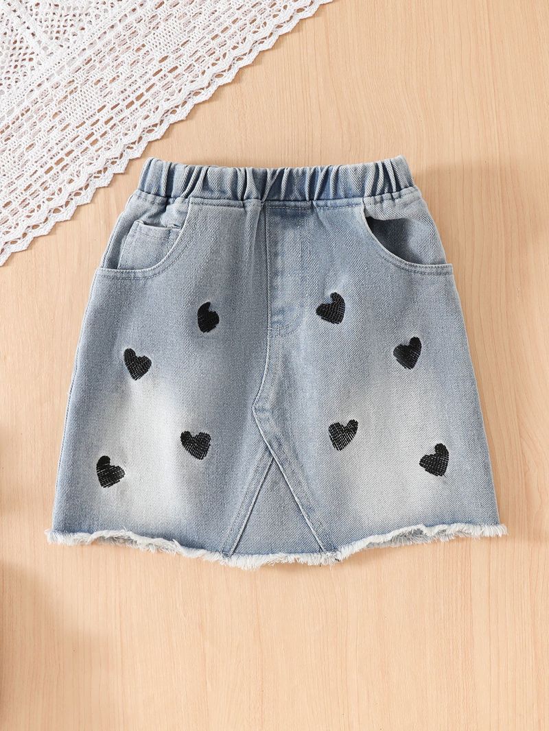 Maglietta con stampa personalizzata per mamma e bambino, top a maniche corte e gonna in denim per bambine_voghion.com