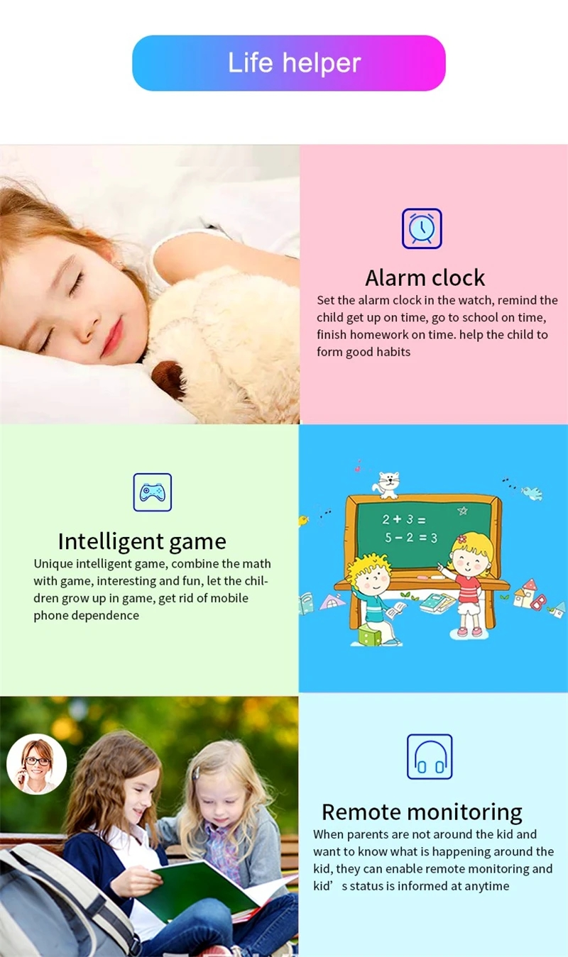 Q19 2G Kids Smart Watch Phone Gioco di matematica Torcia elettrica Posizione LBS con fotocamera SOS Call Back Monitor per regali per bambini Smartwatch_voghion.com