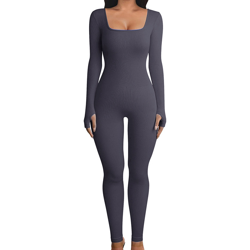 Women's Double Layer Chest Pad Seamless Long Sleeve Body Shaping Suit Hip Lifting Yoga Jumpsuit_voghion.com