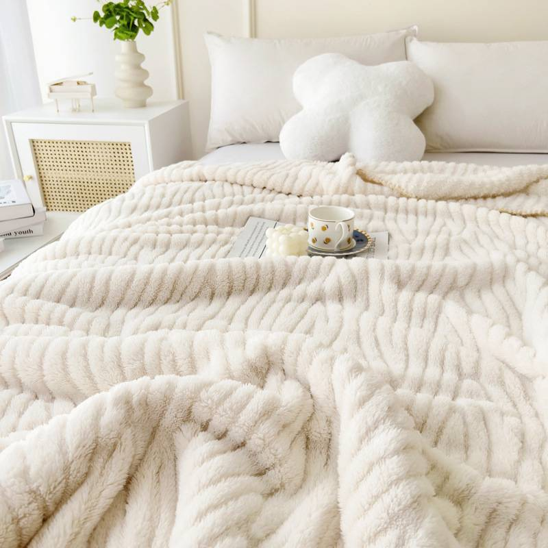 Home & Garden New simple jacquard comfortable cotton velvet blanket warm shell edge leisure blanket multifunctional solid color blanket_voghion.com