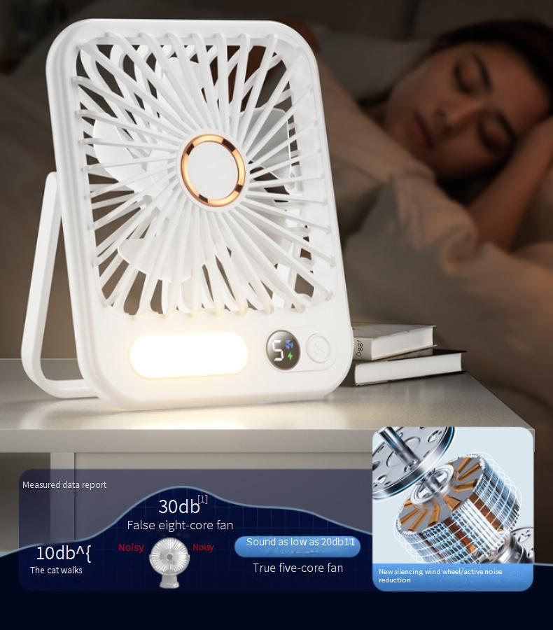 Desktop-Ventilator USB wiederaufladbarer Lichtton Mini-Büro-Studentenwohnheim Kleiner tragbarer Nachttischventilator_voghion.com
