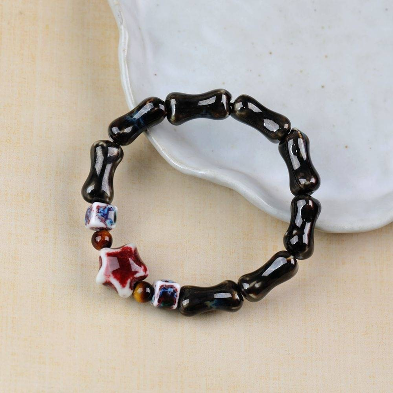 Jingde Zhen Cute Ceramic Beaded Bracelets For Women - Handmade Boho Bangles With Cartoon Charms, Perfect For Daily Wear & Gifting_voghion.com