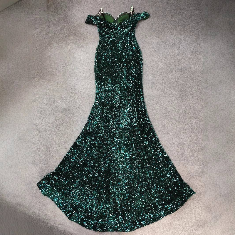 Abendkleid im Meerjungfrauenstil mit glitzernden Pailletten und Perlenverzierung – Elegantes Abendkleid mit einer Schulter und langen Ärmeln für Partys und Bankette_voghion.com