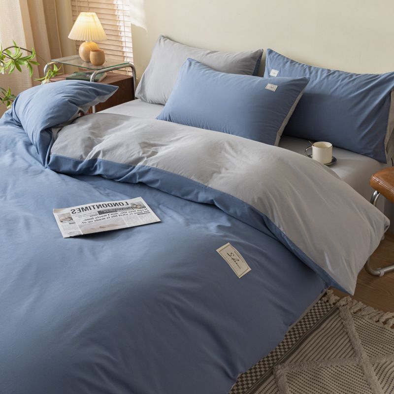 Set copripiumino in morbido cotone lavato con design bicolore - Biancheria da letto traspirante e delicata sulla pelle per casa, dormitorio, hotel_voghion.com