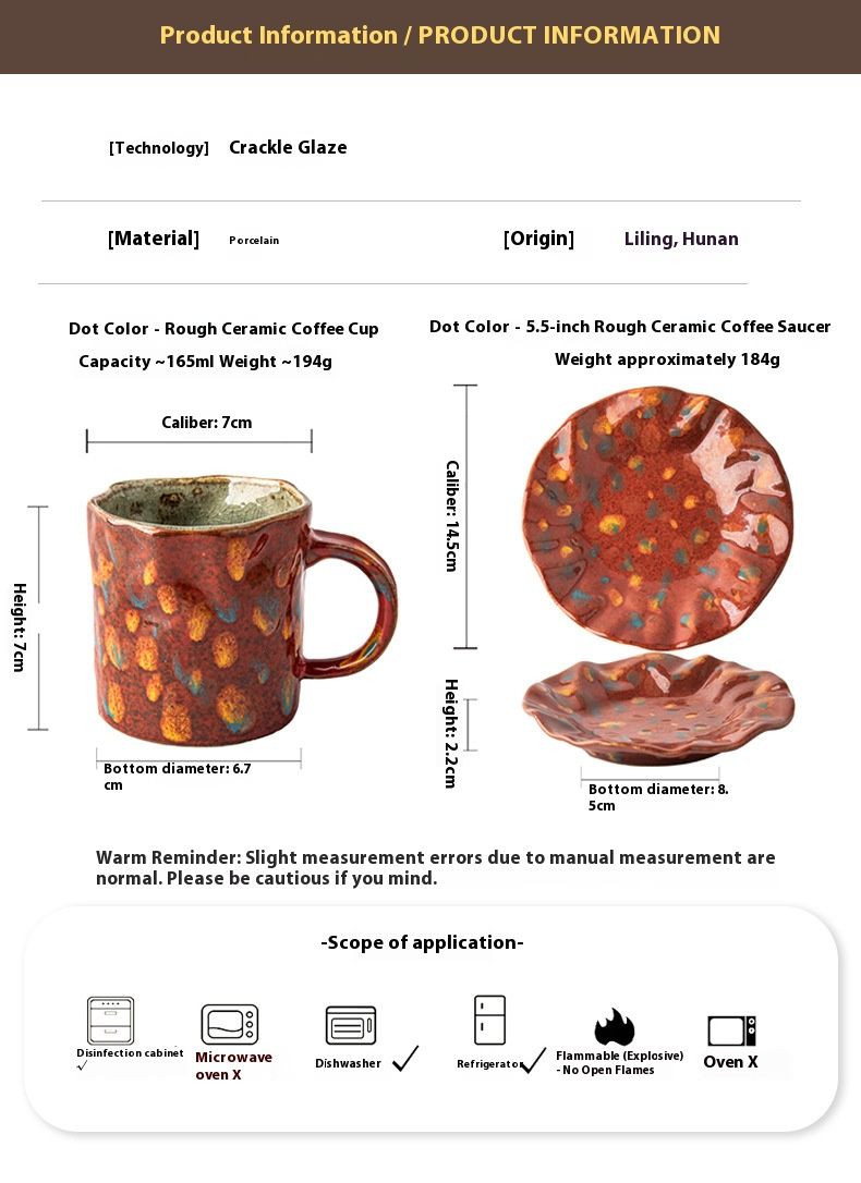 Set di tazzine e piattini da caffè in gres dipinti a mano - Tazza in ceramica retrò con smalto maculato, tazzina da caffè espresso artigianale da 165 ml per caffè a casa (set da 2)_voghion.com