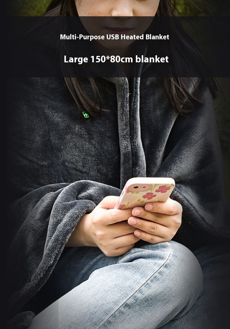 USB Electric Heating Blanket – Double-Sided Flannel, 3 Heat Settings, Portable & Machine Washable (150x80cm, Light Grey)_voghion.com