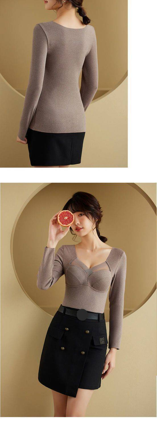 Thermal Underwear For Women With Built-in Bra - Fleece Lined, Seamless, V-Neck, Slim Fit, Long Sleeve Winter Base Layer_voghion.com