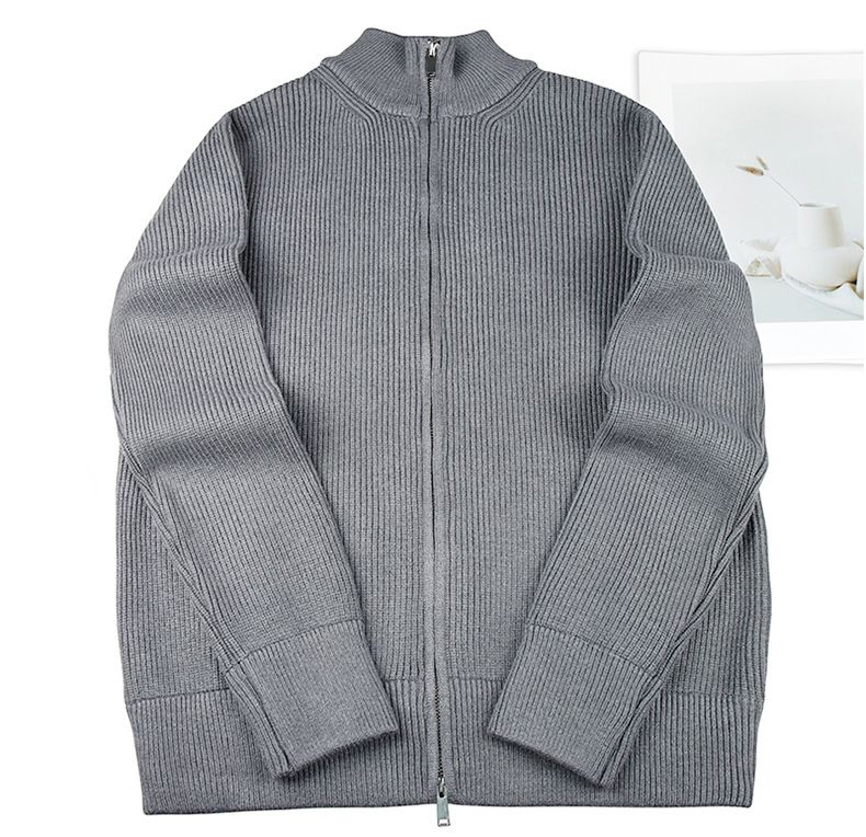 2024 Autumn Winter New Lazy Style Zipper Sweater Cardigan Men's Casual Simple Solid Color Knitted Jacket Trendy_voghion.com