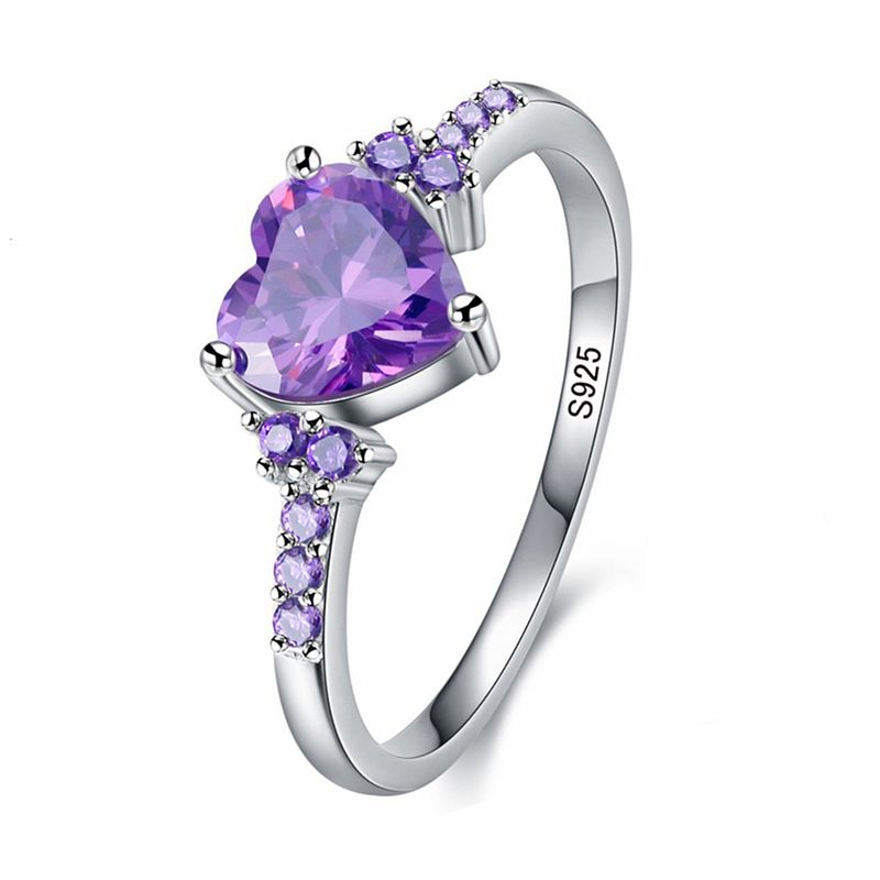 Anello in argento con zircone naturale e ametista, alla moda, a forma di cuore, gioiello da donna_voghion.com