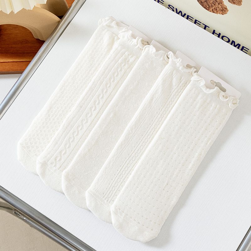 Calzini estivi nuovi calzini in pizzo da donna in maglia sottile tinta unita calzini da donna con bordo in legno e orecchie calzini bianchi da principessa dolce_voghion.com