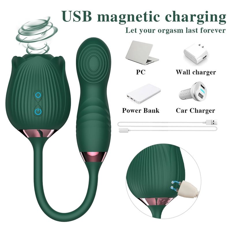 Xbonp Rose Toys Vibrators G-spot For Women, 3 In 1 Vibrator With Dildo Vibrating Green_voghion.com