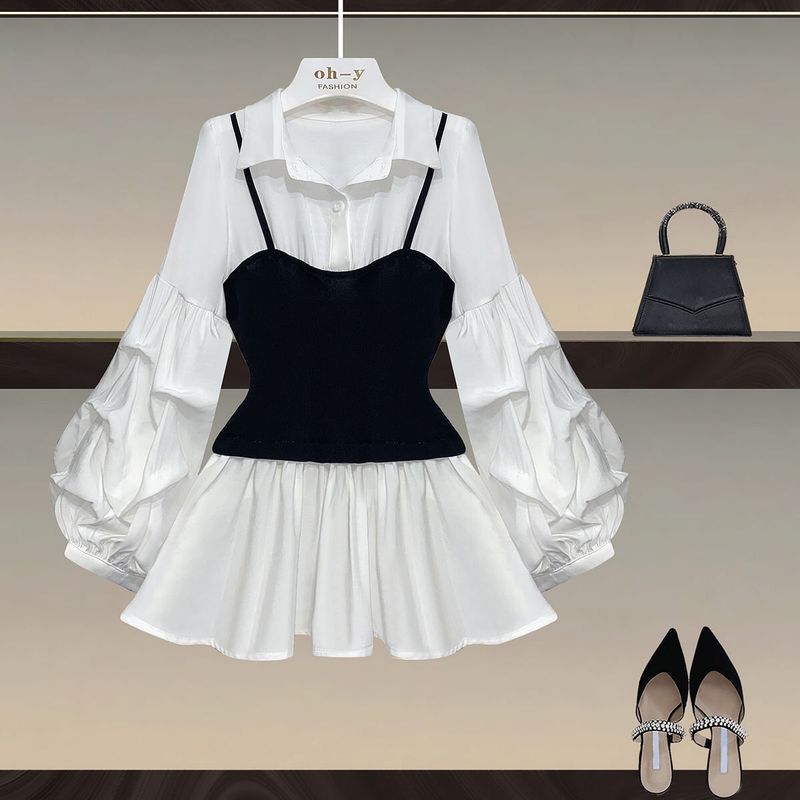 Vêtements pour femmes, chemise de printemps et d'automne pour grosses filles, grande taille, amincissante, deux pièces_voghion.com