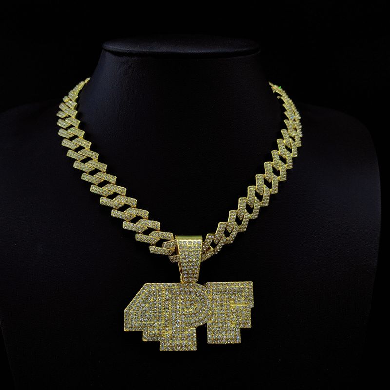 4PF Numeric Letter Pendant with Diamond Cuban Chain Street Dance Hip Hop Rap Trendy Accessories_voghion.com
