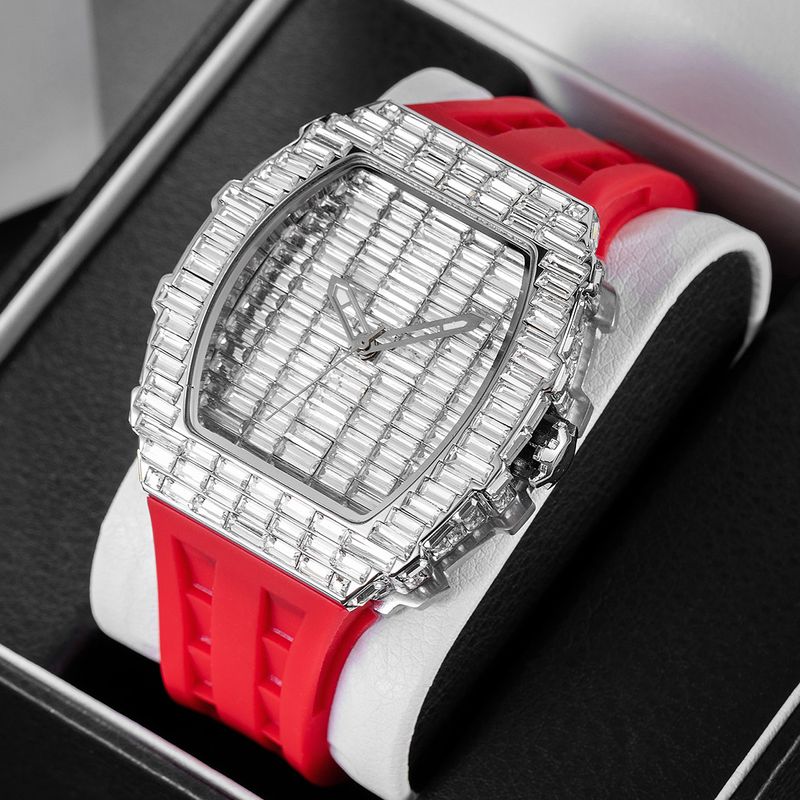 MISSFOX Watch, Popular Wine Barrel Type T Square Diamond In Europe And America, Personalized Fashion Hip-hop Silicone Strap Watch_voghion.com