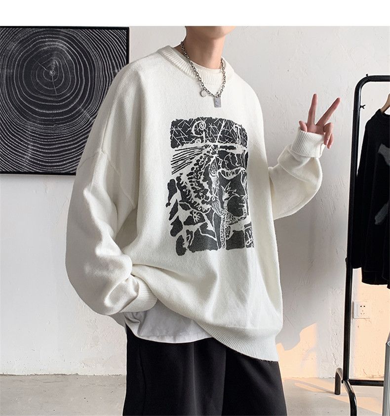 Oversized Knit Sweater – Unisex Crewneck Pullover (M-XXL, Cotton Blend, Textured Jacquard)_voghion.com