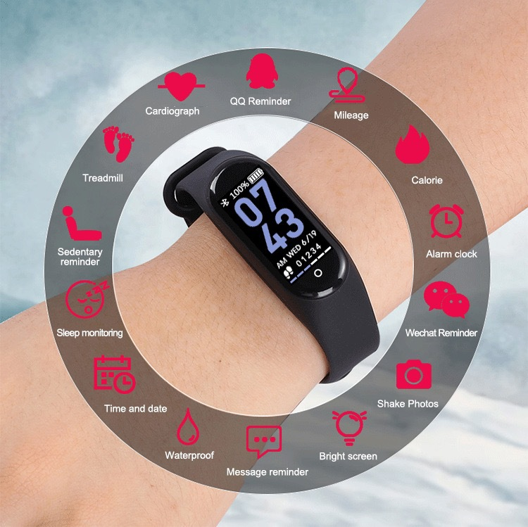 Monitor Bluetooth pentru ritm cardiac, oxigen din sânge și tensiune arterială, memento pentru monitorizarea sănătății somnului, brățară inteligentă M4 personalizabilă și impermeabilă_voghion.com