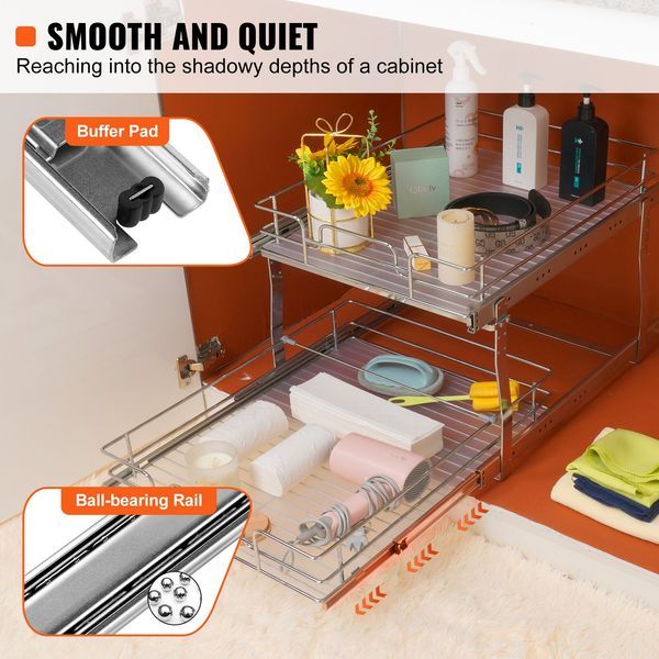 2 Tier 20'W X 21'D Pull Out Cabinet Organizer, Heavy Duty Slide Out Pantry Shelves, Chrome-Plated Steel Roll Out Drawers, Sliding Drawer Storage Fo_voghion.com