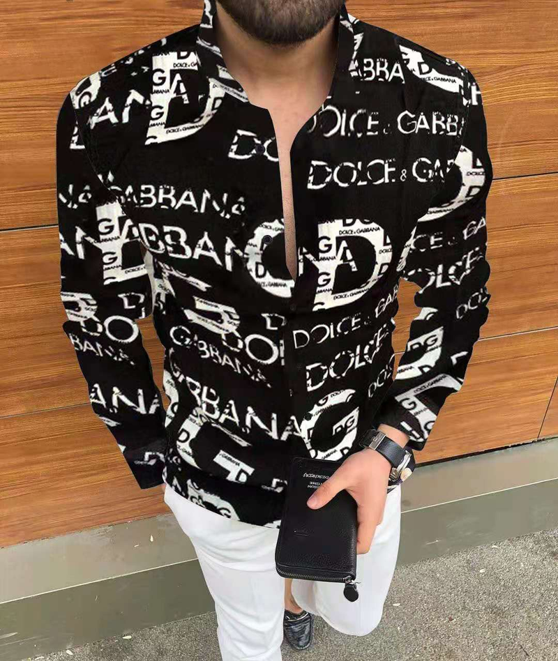 Camicia stampata slim a maniche lunghe da uomo di nuova moda 2022 Camicie casual nere Top Camicie da atleta per uomo918_voghion.com