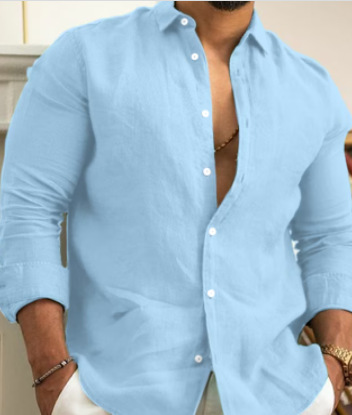 Herren Leinenhemd Button-Up Hemd Sommer Strand Hemd Einfarbig_voghion.com