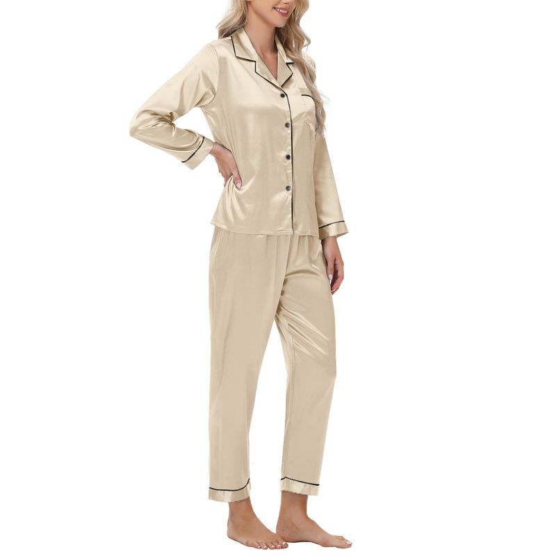 Biancheria intima Pigiami da notte Pigiama di seta Pigiama da donna in raso a maniche lunghe di grandi dimensioni Abbigliamento per la casa_voghion.com