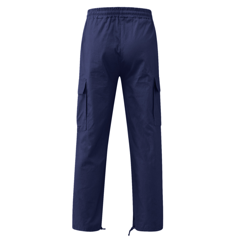 Calça cargo masculina amarrada com vários bolsos casual_voghion.com