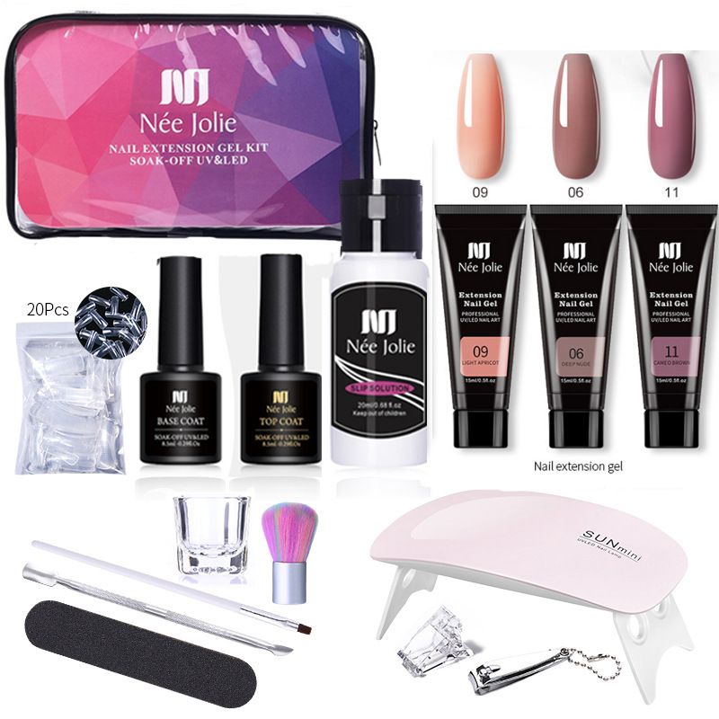 15 ml Verlängerungsgel-Set mit papierlosen Nagelformen, LED-Lampe und Pinseln – komplettes Maniküre-Set für DIY-Nagelverlängerungen_voghion.com