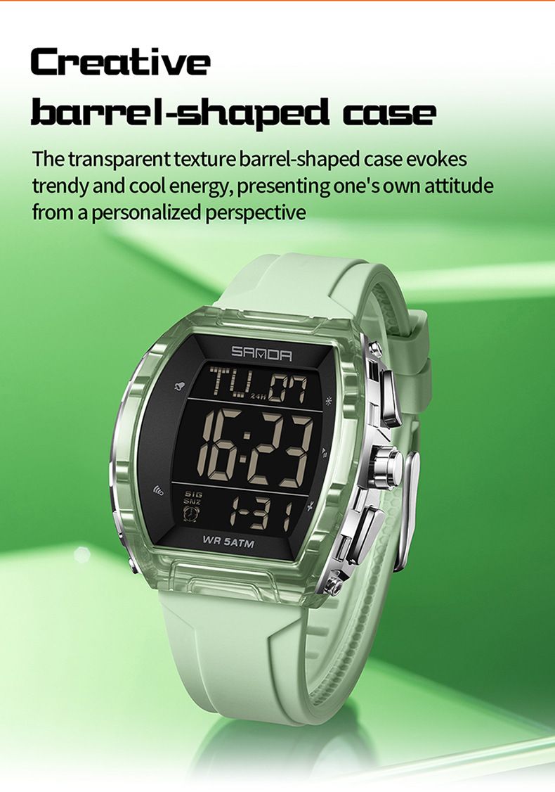 Unisex digitaal horloge met multifunctioneel display, waterdicht, alarm, stopwatch en led-achtergrondverlichting - stijlvol tonvormig ontwerp voor dagelijks gebruik_voghion.com