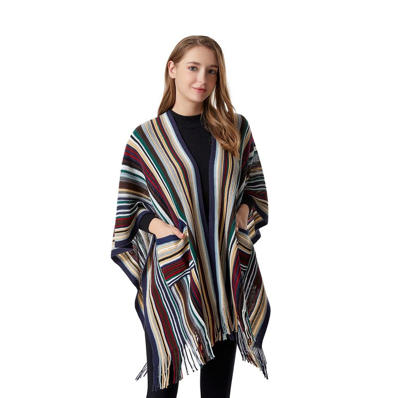 Korean version of cape, women's autumn and winter pockets, thickened medium length knitted sweater, student split warm_voghion.com