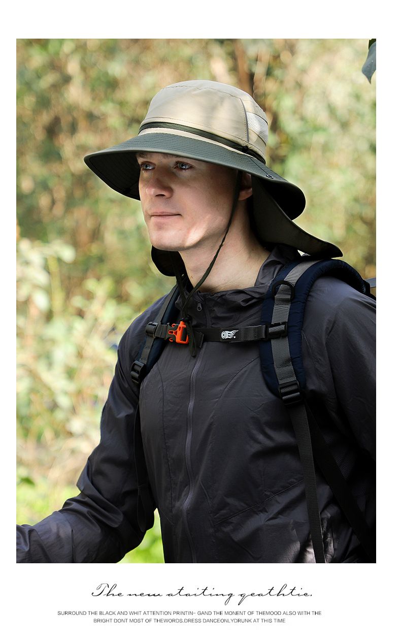 Herren-Cape-Bucket-Hut mit abnehmbarem Hals, UPF 50+, leicht und schnelltrocknend, für Wandern und Outdoor_voghion.com