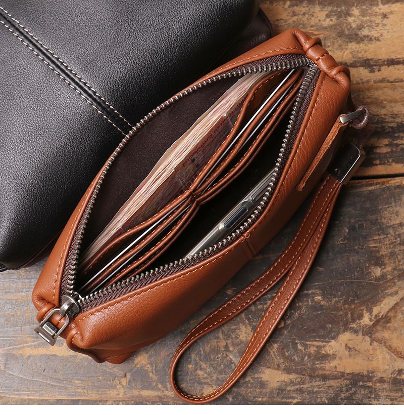 Borsa da uomo in vera pelle, cerniera in morbida pelle, portafoglio lungo, borsa per telefono casual in pelle di vacchetta con strato superiore, fascia alta, resistente all'usura e di grande capacità_voghion.com
