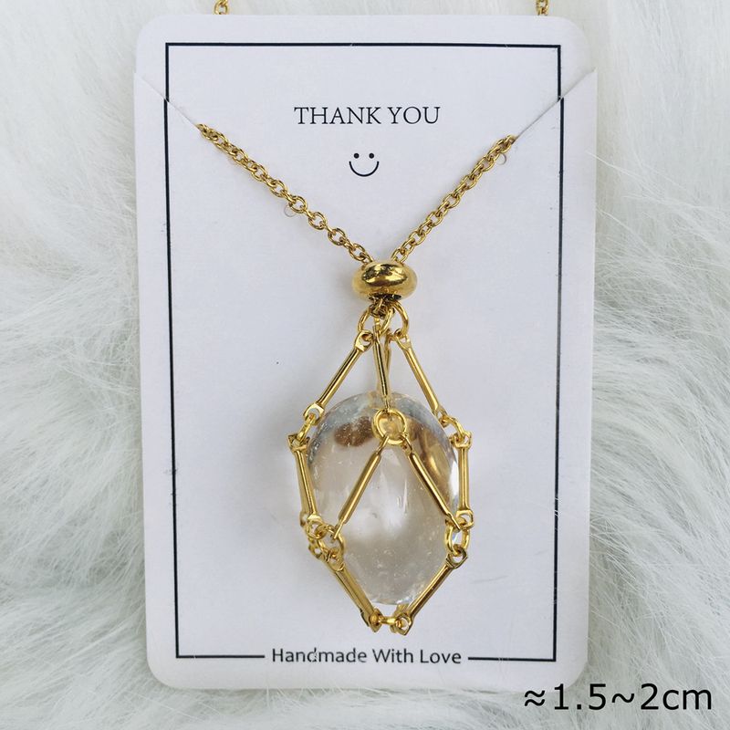 Collana da donna con ciondolo intrecciato in bambù, con catena di regolazione, in cristallo naturale, pietra grezza, borsa a rete e metallo._voghion.com