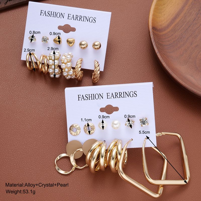 Earring Sets New Square Three Tube Imitation Pearl Earring Set, 12 Piece Set, Creative Retro Geometric Ear Hoops_voghion.com