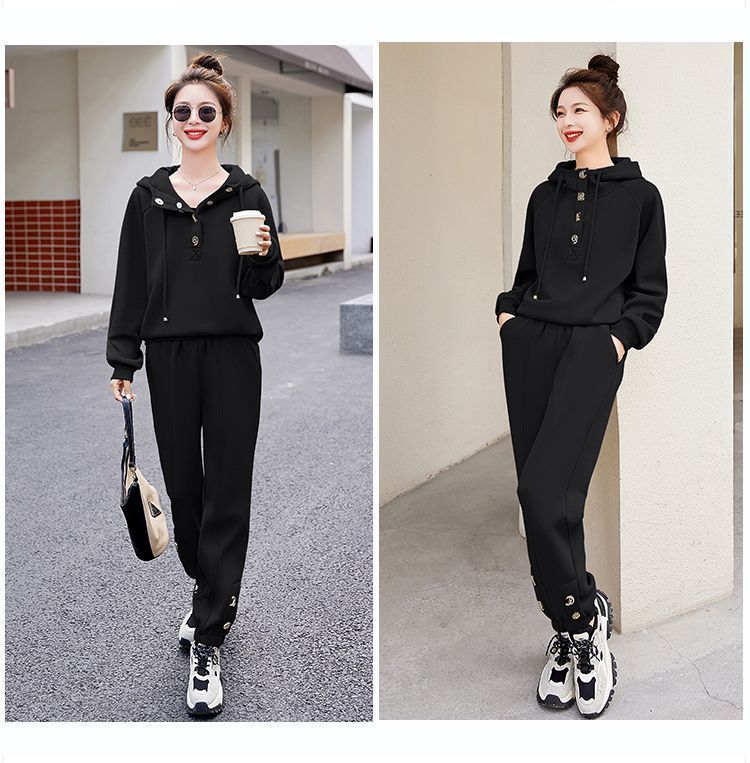 Felpa con cappuccio sportiva casual alla moda da donna, set da due pezzi, primavera e autunno 2025_voghion.com