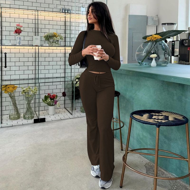 Kadın Modası 2024 Sonbahar Kış Yeni Moda Kırpılmış Üst Uzun Kollu Slim Fit Kravatlı Kloş Pantolon Spor Takımı_voghion.com