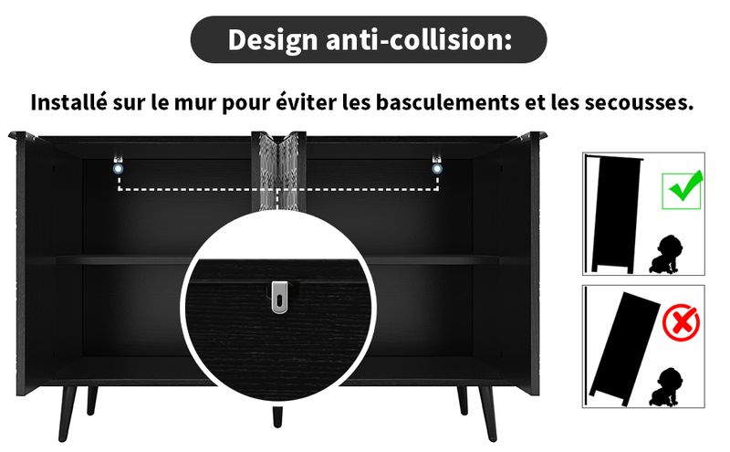 Esszimmerschrank Schwarz 120x78cm Mit Fischgrätenmuster, Geschnitzte Tür_voghion.com