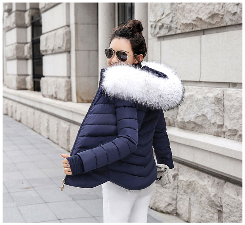Vinterjacka Dam Parkas för kappa Mode Kvinnlig dunjacka med huva Stor fuskpälskrage Kappa 2019 Höst_voghion.com