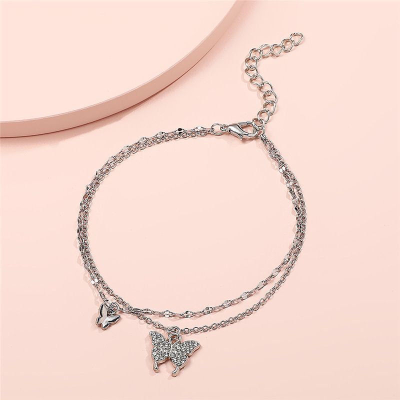 Doppelschichtiges Schmetterlings-Fußkettchen Internet-Promi-Mode-Temperament-Anhänger-Armband Böhmisches Strandketten-Accessoire_voghion.com